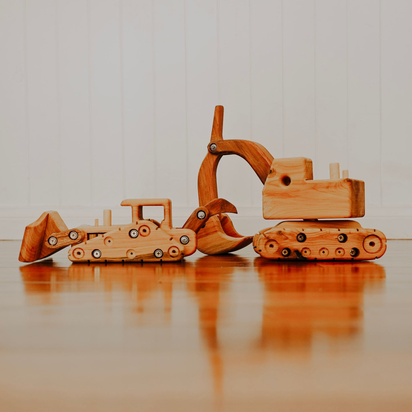 A prestigious and Luxurious Heirloom Handcrafted wooden Digger and Dozer set