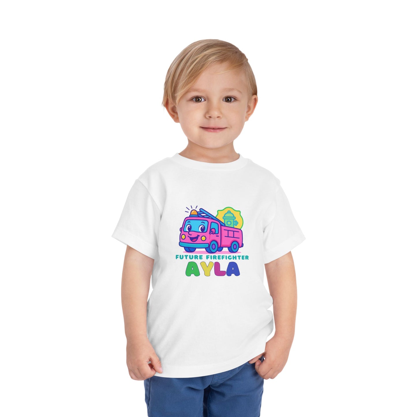 Personalised Bright Pink Cute Future Firefighter Toddler Tee