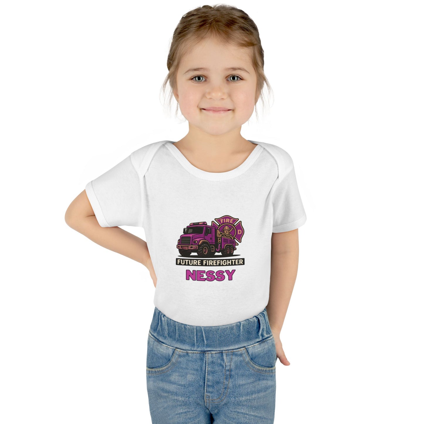 Personalised Future Firefighter Pink Truck & Badge Onesie