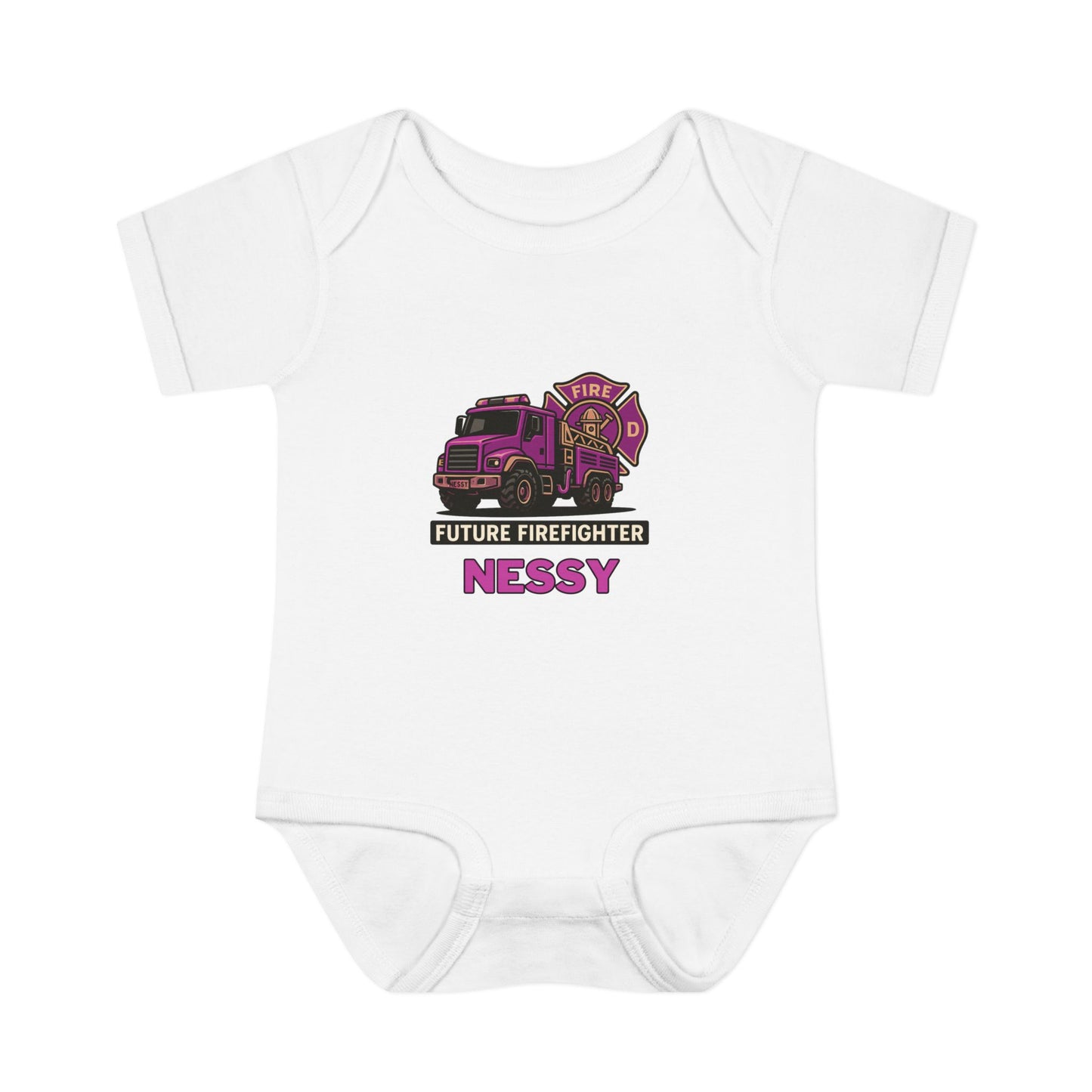 Personalised Future Firefighter Pink Truck & Badge Onesie