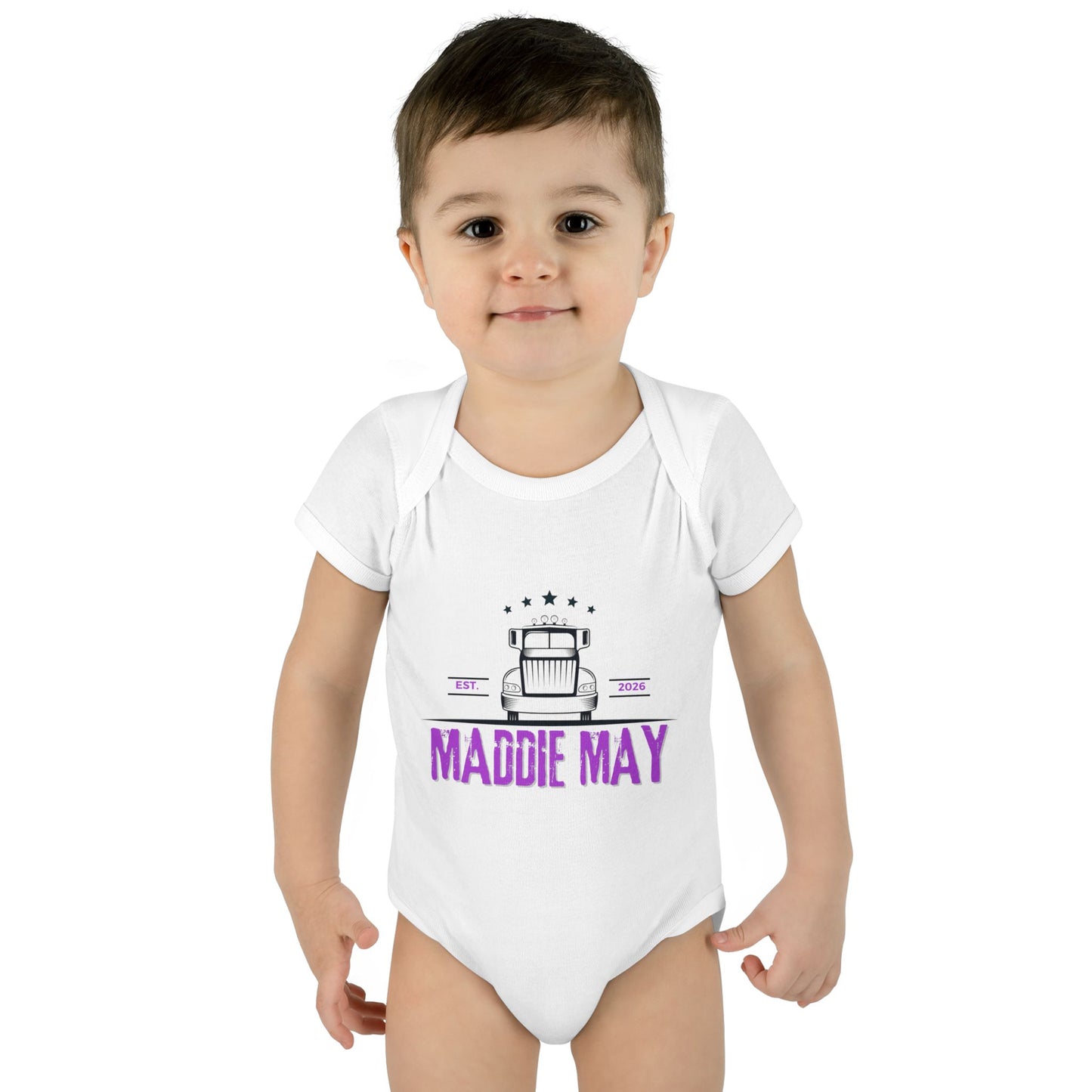 Personalized Pink Truck Est Onesie