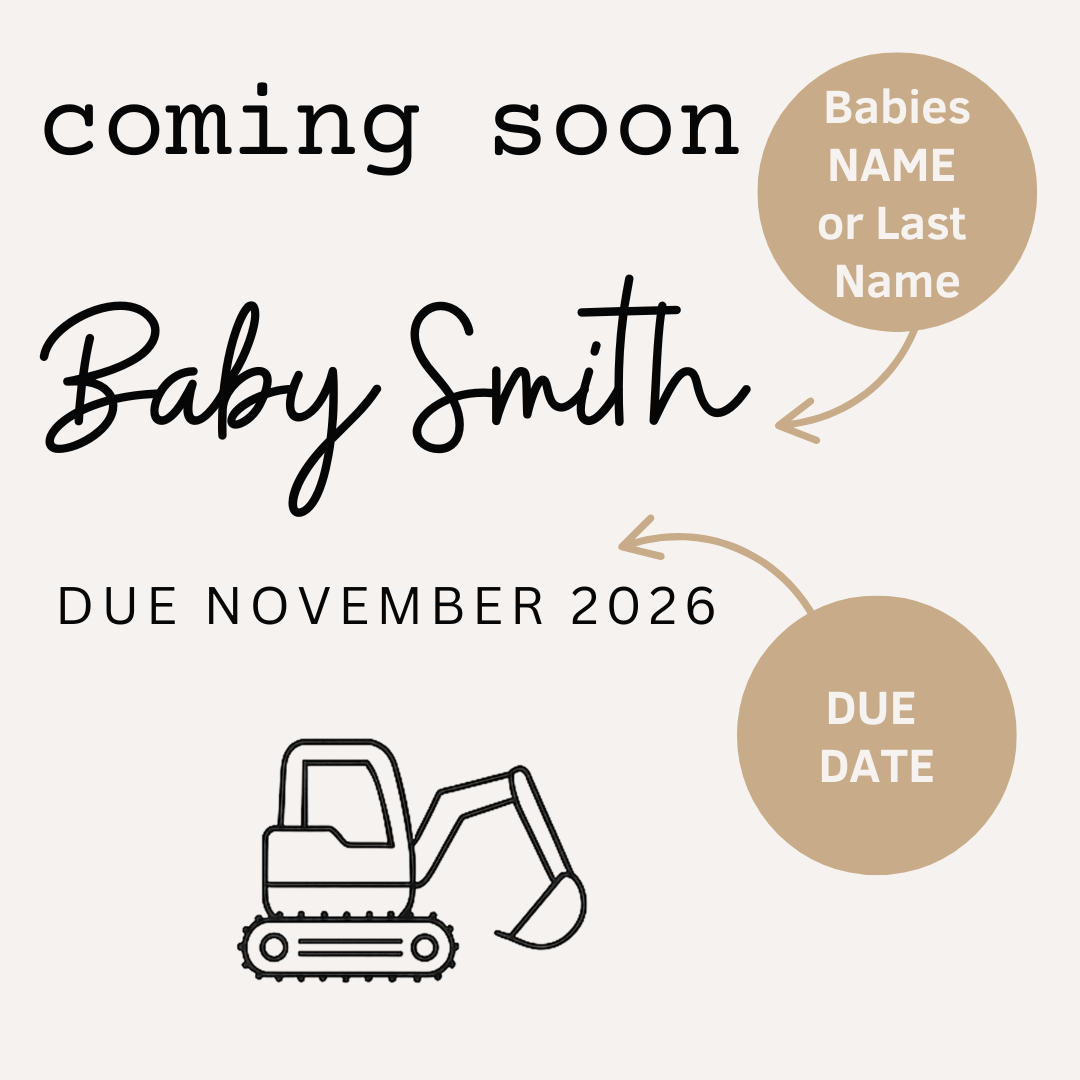 Personalised Black and White Baby Coming Soon Digger Baby Onesie