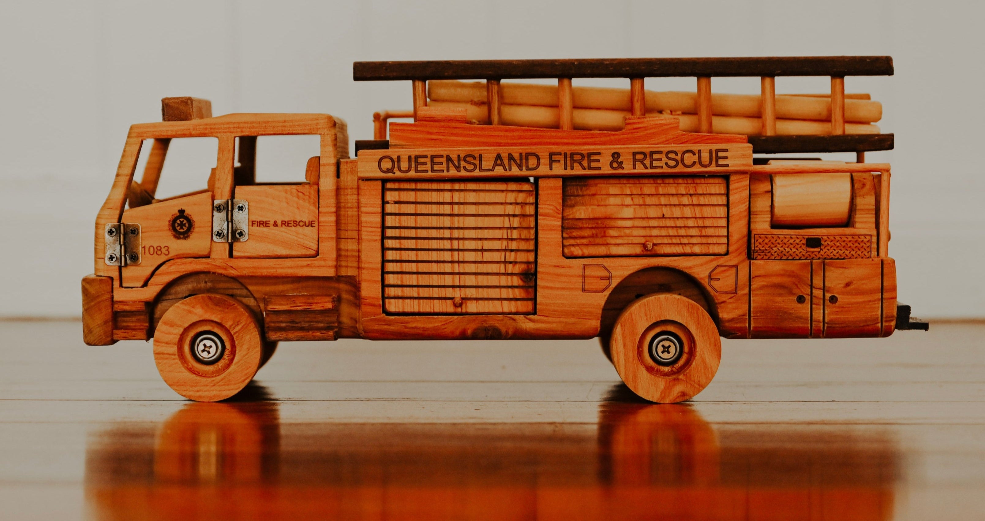 Bespoke Custom HANDCRAFTED wooden fire truck. Luxurious corporate employee award or gift