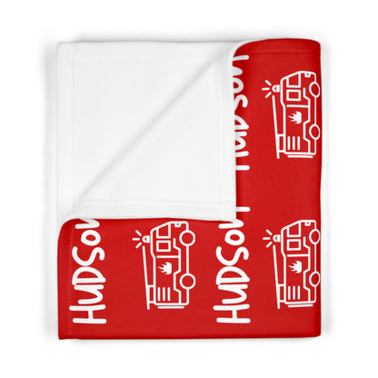 Personalised Name & Fire Truck Fleece Blanket