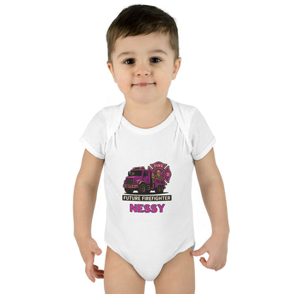 Personalised Future Firefighter Pink Truck & Badge Onesie