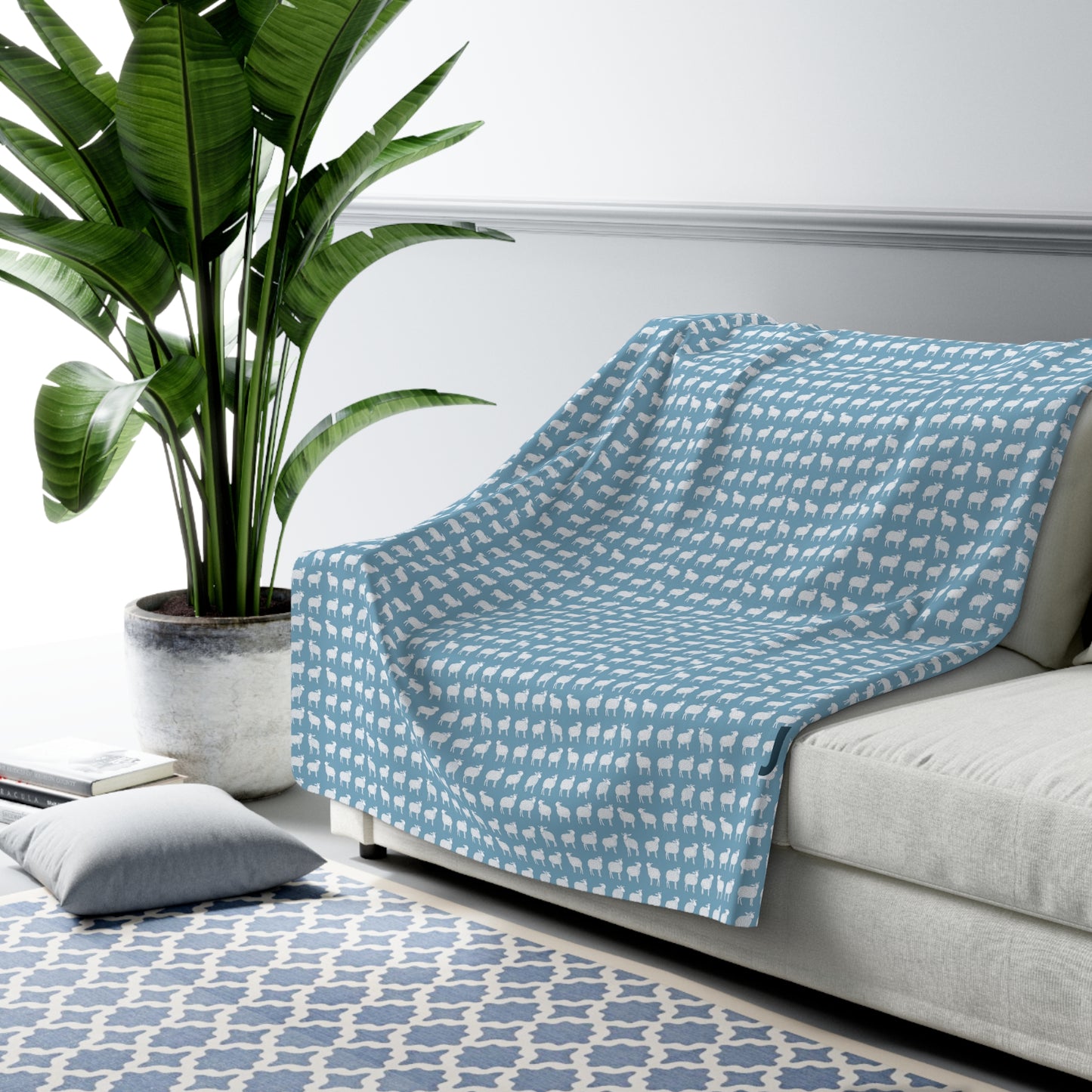 Blue Sheep Sherpa Fleece Blanket