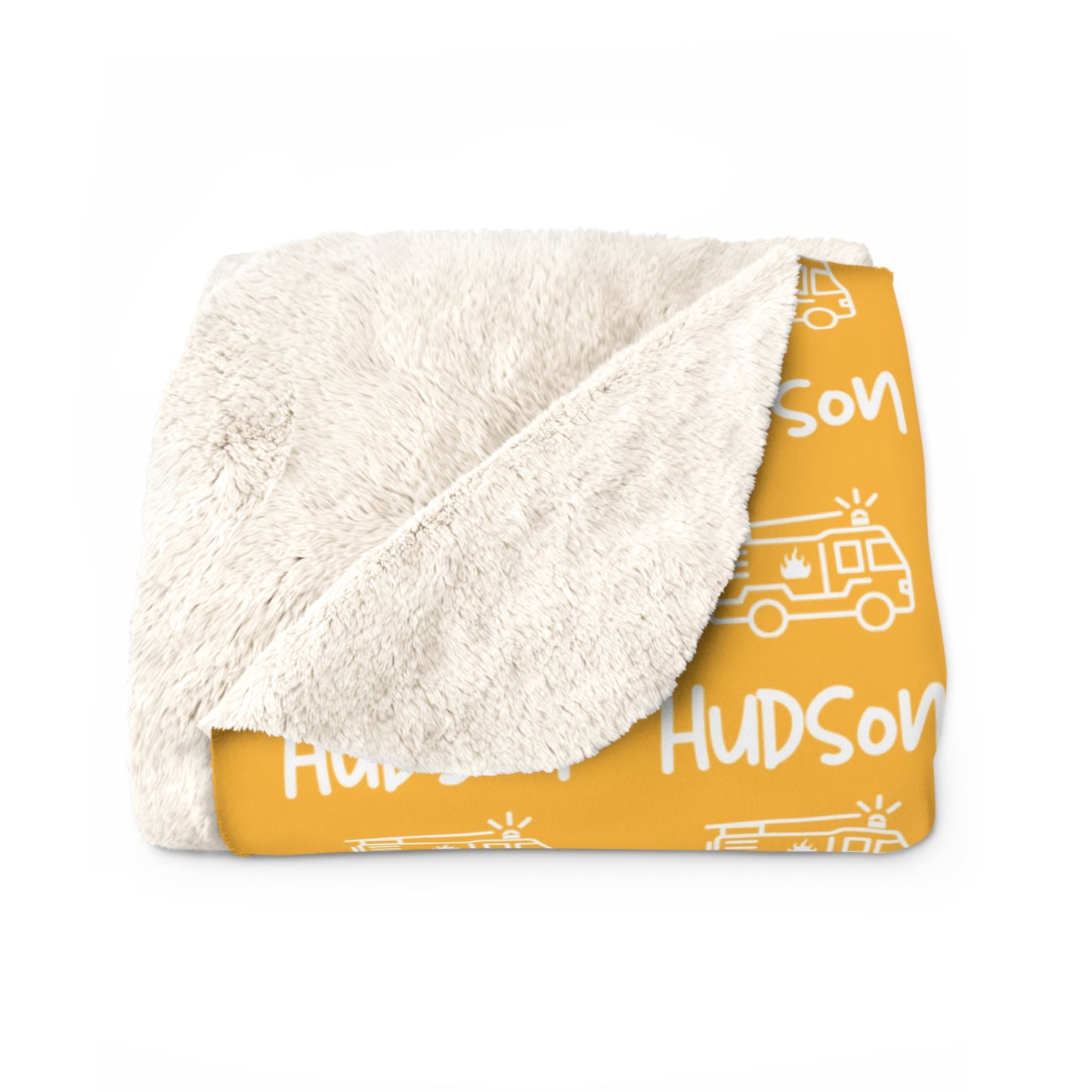 Personalised Name and Fire Truck Sherpa Blanket
