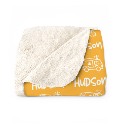 Personalised Name and Fire Truck Sherpa Blanket