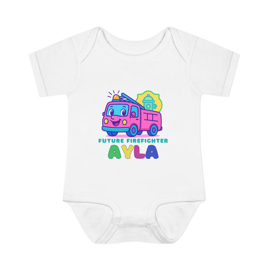 Personalized Future Firefighter Bright Pink Truck Onesie