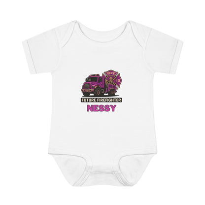 Personalised Future Firefighter Pink Truck & Badge Onesie