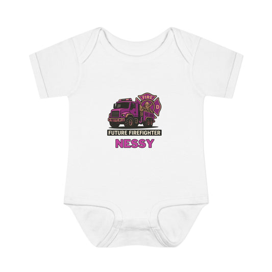 Personalized Future Firefighter Pink Truck & Badge Onesie