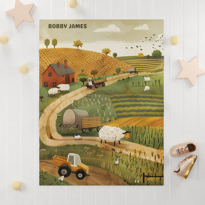 Personalised Farm Scene Soft Fleece Baby Blanket