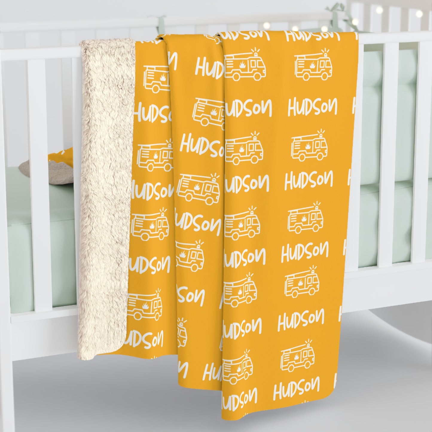 Personalised Name and Fire Truck Sherpa Blanket