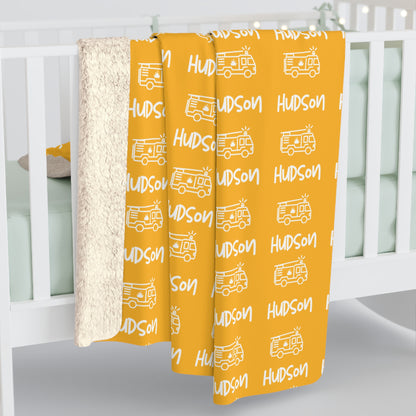 Personalised Name and Fire Truck Sherpa Blanket