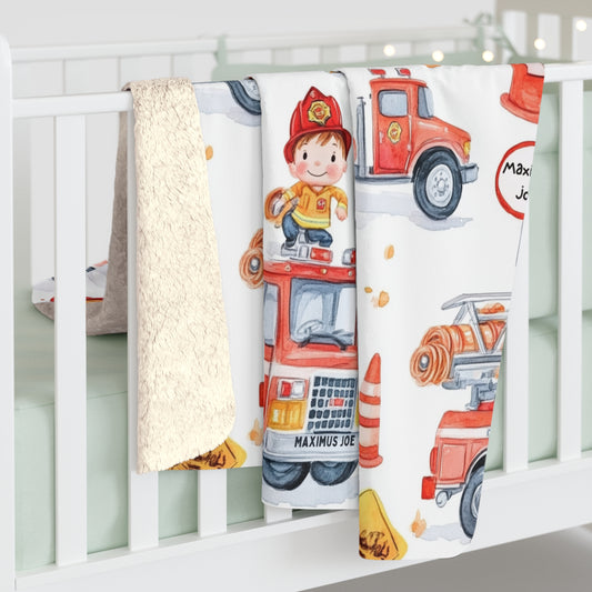 Personalized Cute Firefighter Sherpa Blanket