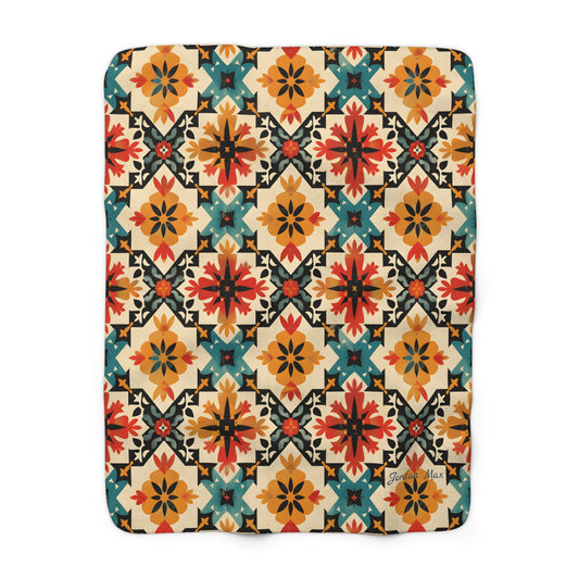 Personalised Yellow Stone Western Tile Sherpa Fleece Blanket