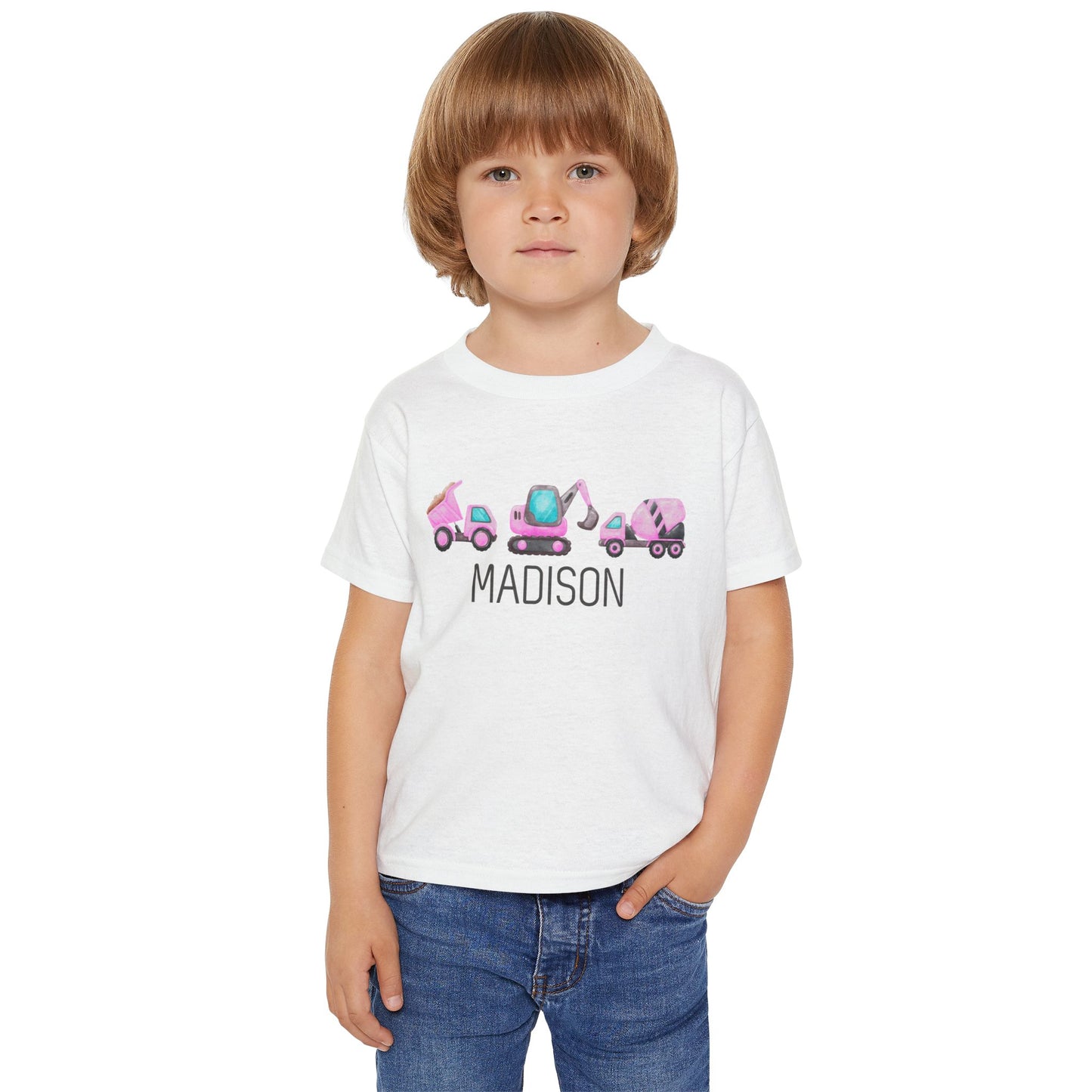 Personalised Pink Construction Vehicles Toddler T-Shirt