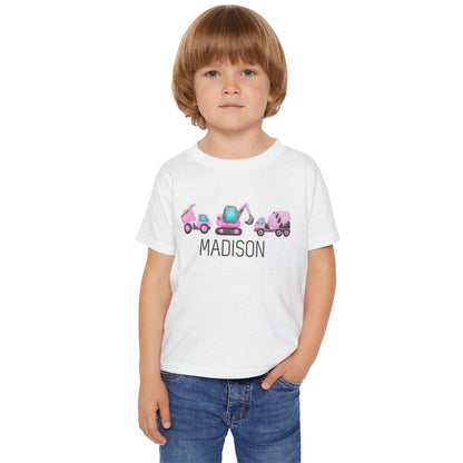 Personalised Pink Construction Vehicles Toddler T-Shirt