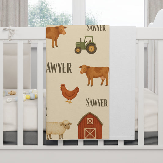 🐮 Personalised Heritage Farm Animal Baby Blanket
