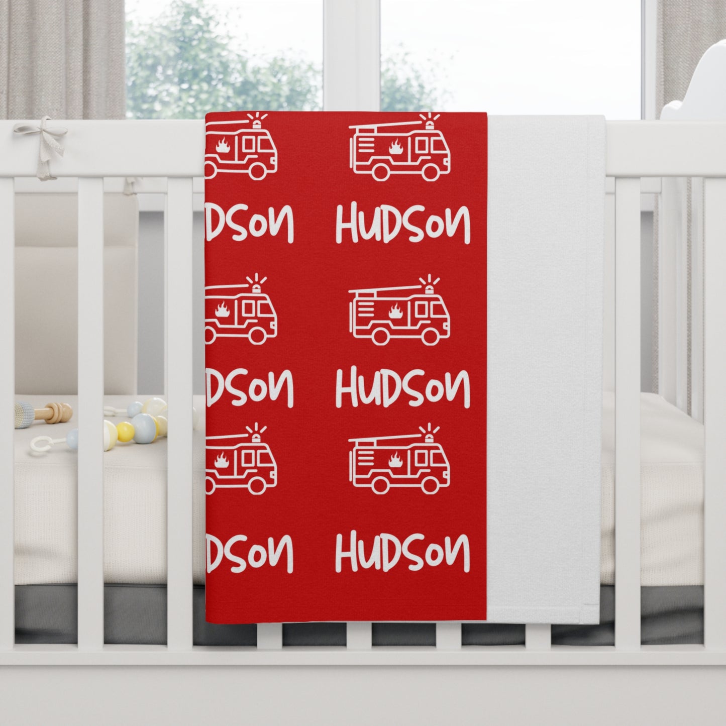 Personalised Name & Fire Truck Fleece Blanket