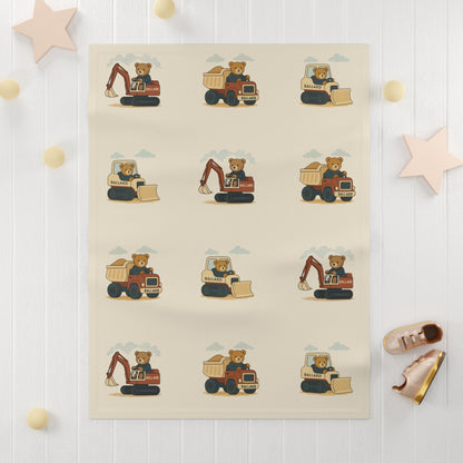 Personalised Bear Driving Mining Equipment Soft Fleece Baby Blanket