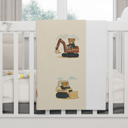 Personalised Bear Driving Mining Equipment Soft Fleece Baby Blanket