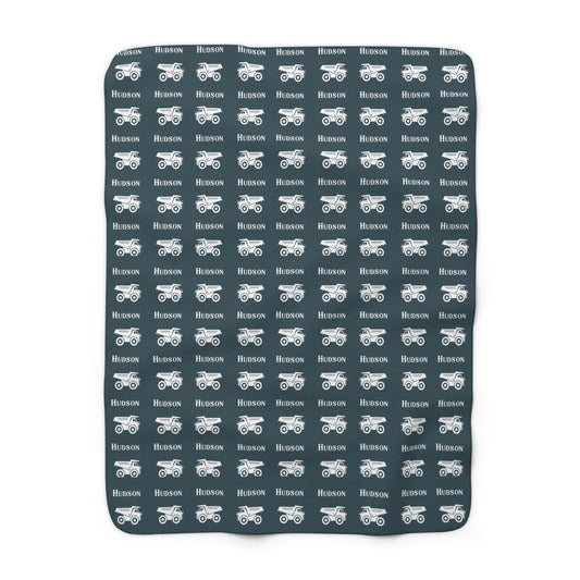 Personalised Name and Dump Truck Sherpa Blanket