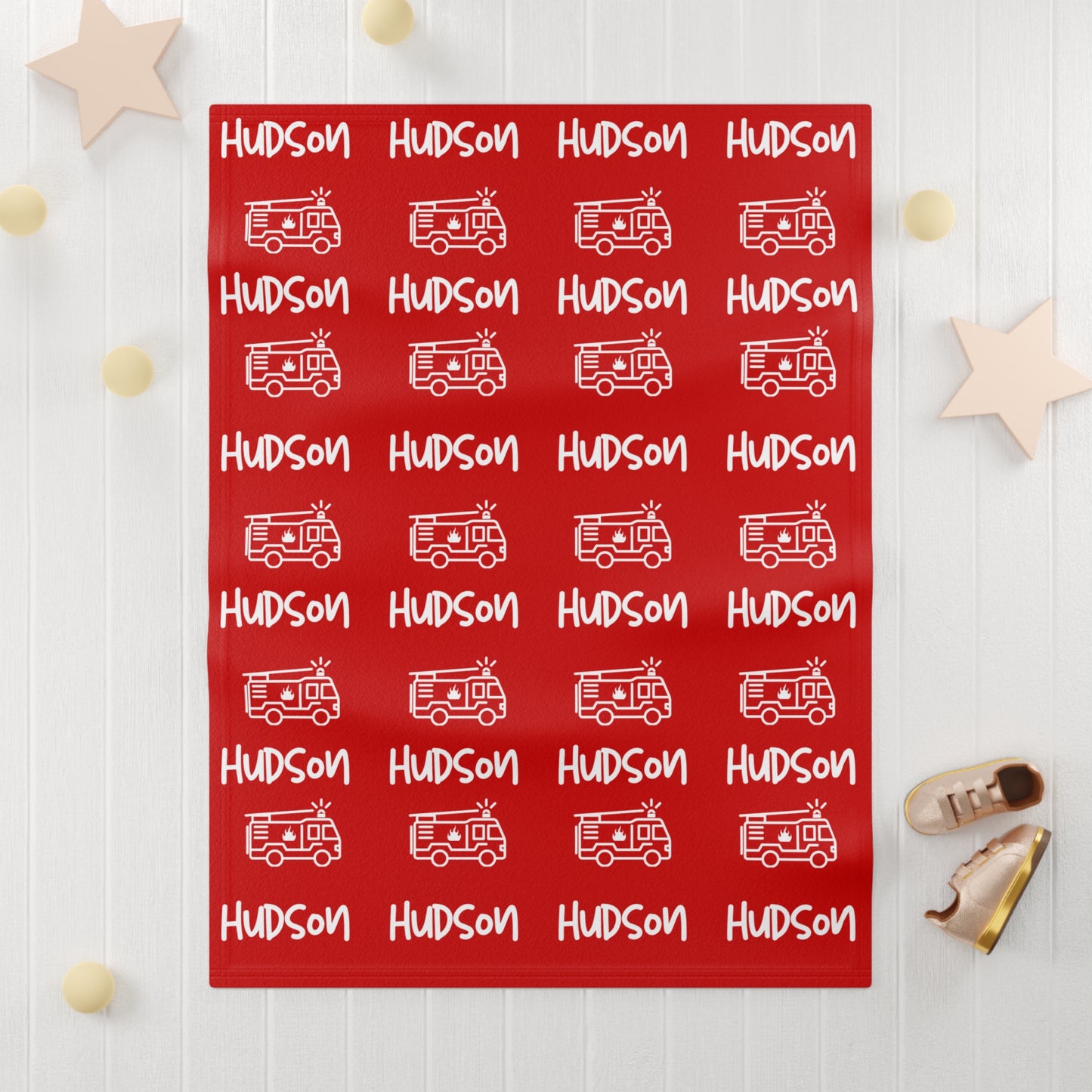 Personalised Name & Fire Truck Fleece Blanket