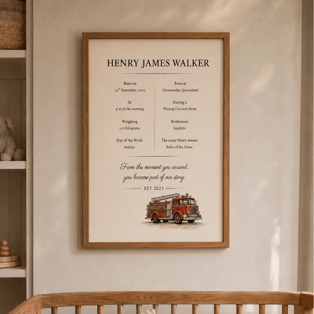 Handmade Wooden QLD Fire Service Truck, displayed for a Retirement Gift