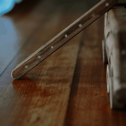 CLose up of a wooden Firetruck ladder