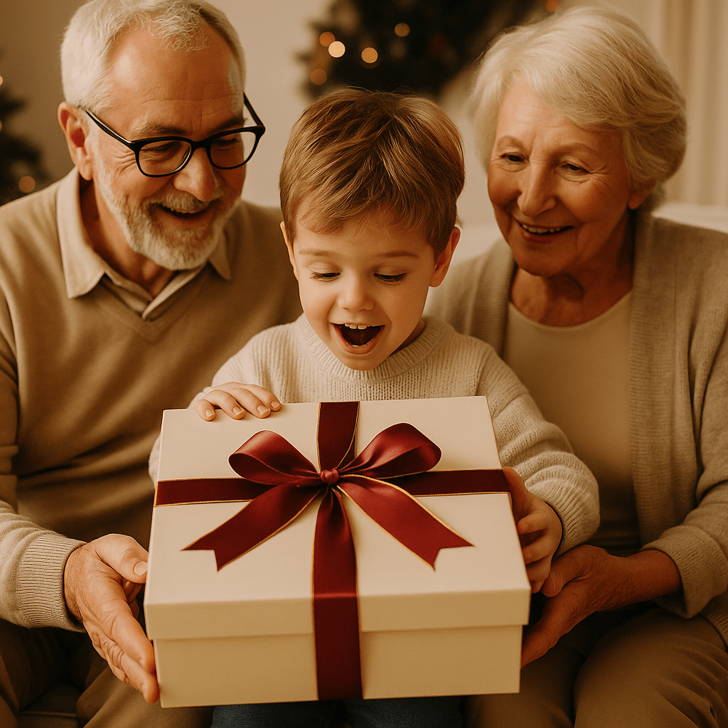 Grandparents gifting a keepsake