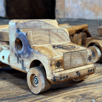 Bespoke and Artist designed premium custom logo and details on heirloom handmade wooden truck. Australian Made